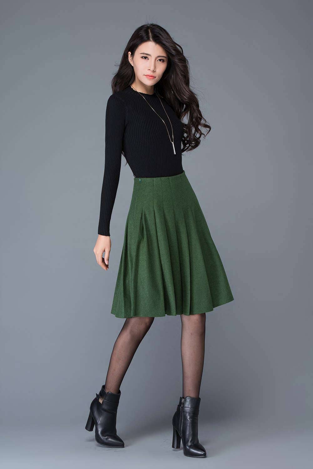 Midi Wool skirt pleated wool skirt green skirt Wool skirt | Etsy