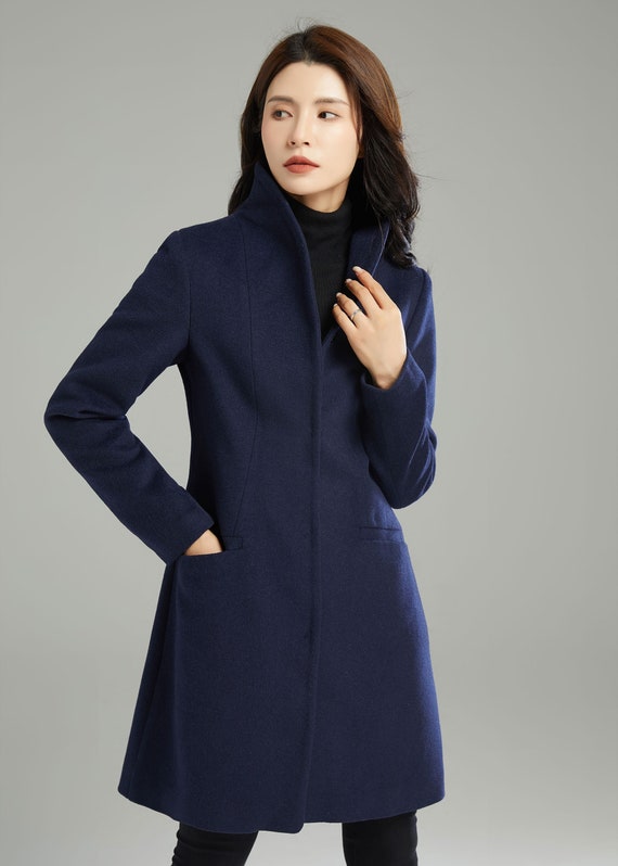 Women's Stand-collar Coat Dark Blue Wool Short Jacket - Etsy