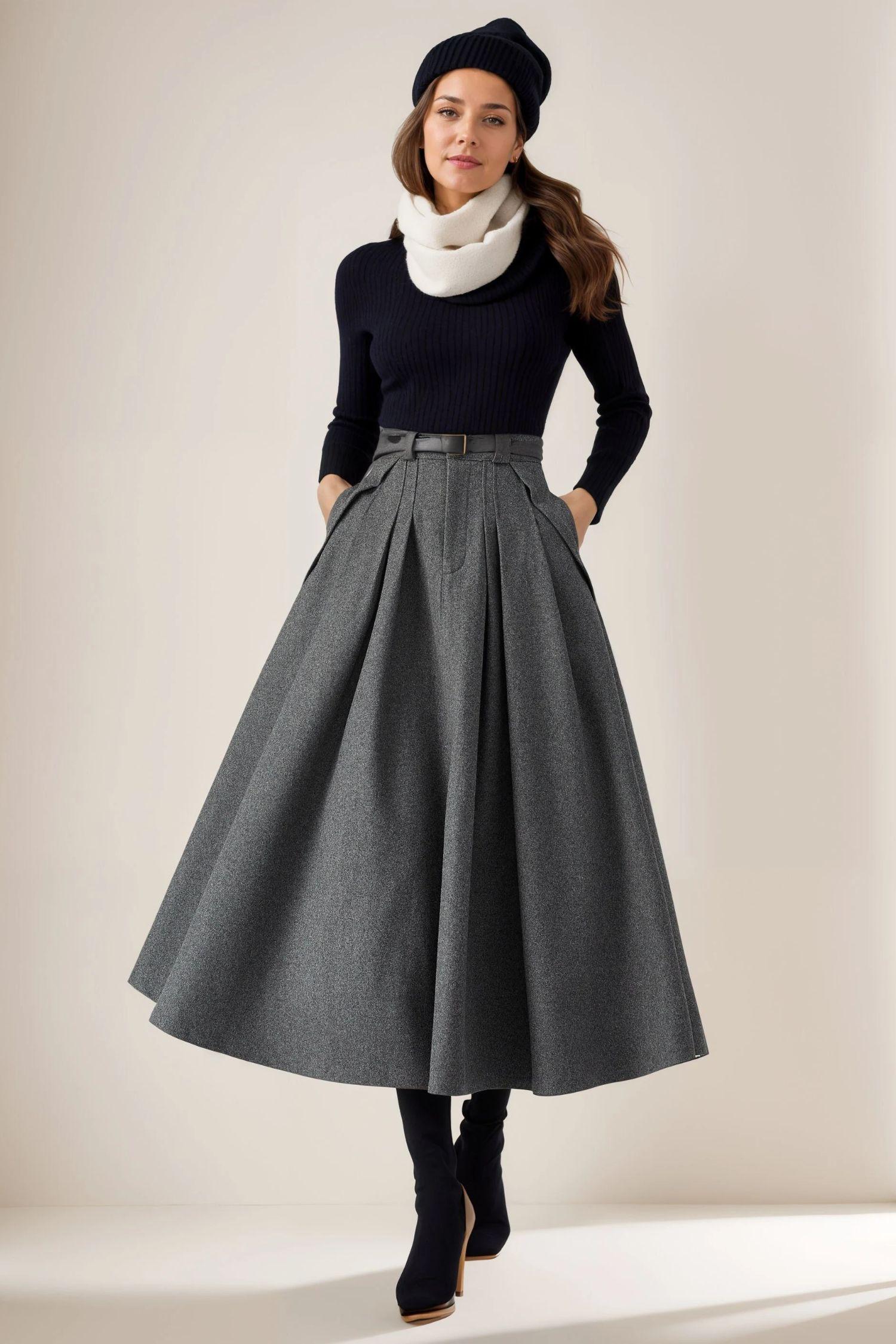 スカート crank / Frill pleated midi skirt_gray CRANK Frill pleated midi skirt pleated skirt