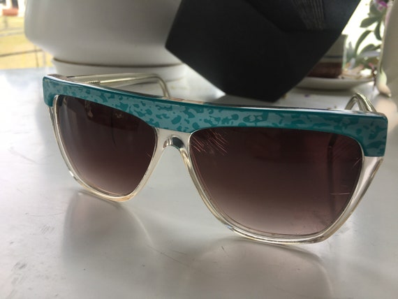 Brilliant Teal Silver Iridescent on Clear Sunglasses With Violet Tinted Lenses Vintage 1980 s Etsy