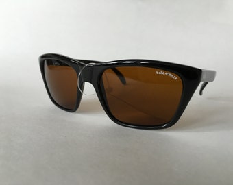 Vintage Bolle Acrylex 527 Sunglasses: Black Frame, Amber Lens, 1980s Wayfarer
