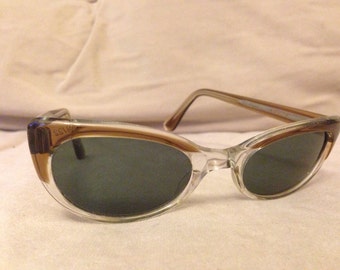 Brown Cateye sunglasses with grey tinted lenses with rhinestones vintage 1950's or 1960's