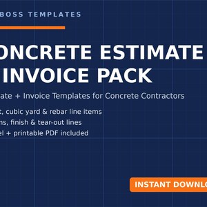 Modello di preventivo per calcestruzzo, fattura per appaltatore edile specializzato in calcestruzzo, moduli per lastre di vialetto e patio, Excel, download immediato, utilizzo illimitato.