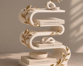 FOLÉRA Sculptural Book Holder, S-Shaped Gold Leaf Decor, 3D Printed Organizer