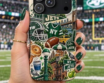 New York Jets Collage Tough Phone Case | NY fotboll, hjälm, tröja, stadsikoner
