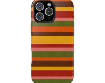 Retro Autumn Stripe Phone Case | Fall Colorful Striped Tough Case