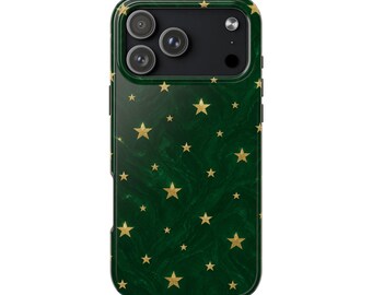 Gold Stars on Emerald Marble Phone Case | Tough Phone Case