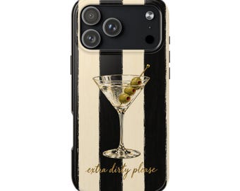 ダーティマティーニのイラスト入りタフなスマホケース | ストライプ柄のヴィンテージカクテルデザイン