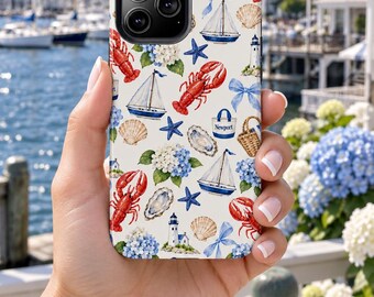 Newport vattenfärgad hummer snäckskal mobilskal | Kustnära sommarkonst (polykarbonat TPU)