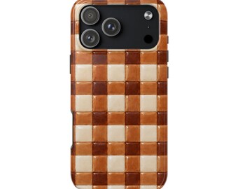 Brown Checkerboard Phone Case | Ceramic Tile Pattern, Protective