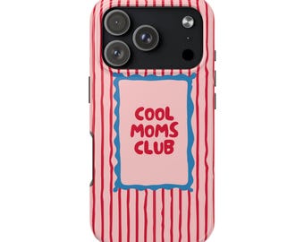 Mom Club レトロ風スマホケース：ストライプ柄、光沢仕上げ（TPU/ポリカーボネート製）