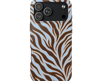 Blue Brown Zebra Stripe Phone Case | Tough Phone Case