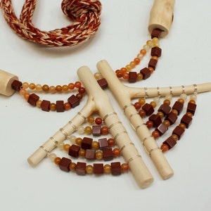 Necklace, maple twigs, cotton thread, red jasper and agate beads, and silver, one of a kind, handcrafted image 1