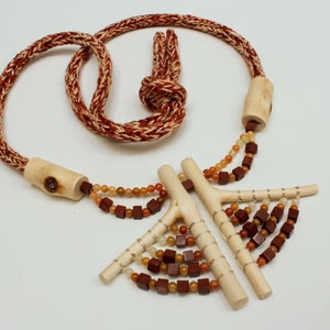 Necklace, maple twigs, cotton thread, red jasper and agate beads, and silver, one of a kind, handcrafted image 2