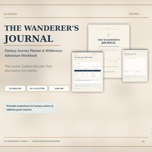 DnD Reseplanerare Utskrivbar, Fantasy Resedagbok, Vildmark & ​​Läger Arbetsblad PDF