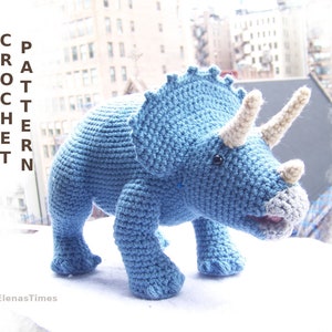 Triceratops Crochet Pattern-No Sew Dinosaur Crochet Pattern-Crochet Triceratops-Amigurumi Dinosaur-Amigurumi Triceratops-Stuffed Dinosaur