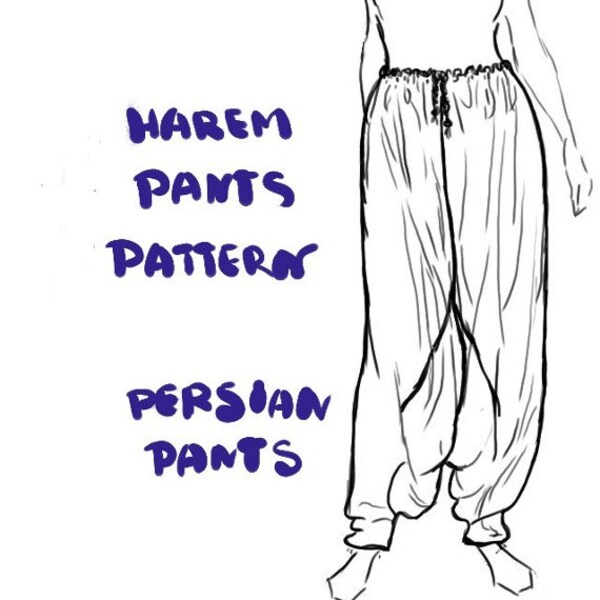 Harem Pants Instant Download PDF Sewing Pattern - Aladdin Pants -Baggy Pants-Balloon Pants- Sewing Instructions - Sizes from Small to X-L