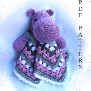 Cuddly Hippo Lovey-Crochet Pattern-Security Blanket-Soft Toy Hippo-Crochet Lovey Hippo-Toy for Sleeping-Stuffed Hippo-Cuddly Hippo Pattern