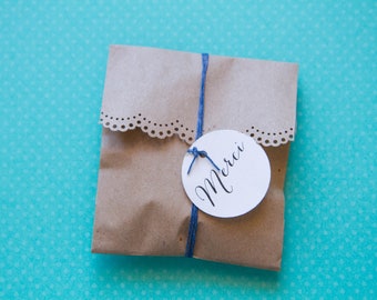 Bolsos Kraft cortado encaje para boda, Navidad Lote de 10