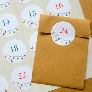 Stickers chiffres pour calendrier de l'Avent, autocollants ronds