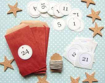 Kit sachets kraft rouges pour Calendrier de l'Avent