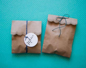 Lace cut paper bags, small wedding bags Set of 10