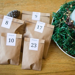 24 sacchetti kraft marroni ed etichette per il calendario dell'Avvento, sacchetti natalizi