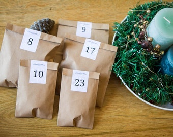 24 sachets kraft marron et étiquettes pour le Calendrier de l'Avent