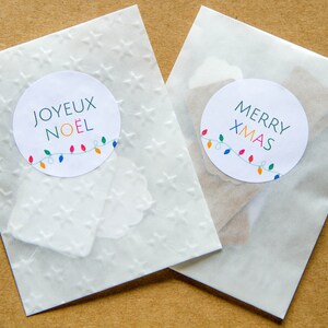 Stickers ronds "Joyeux Noël" ou "Merry Xmas" lot de 24