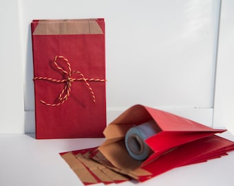 Bolsas kraft rojas con fuelle, bolsas de regalo de Navidad
