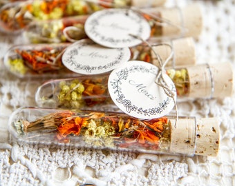 Wedding test tubes, confetti flowers, dried flower petals.