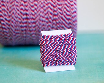 Baker&#39;s Twine fio azul/branco/vermelho 10m algodão ORGÂNICO