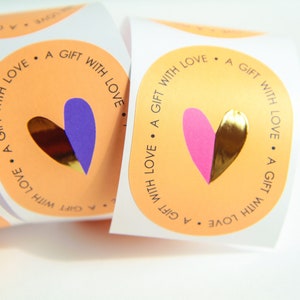 Stickers brillants cœurs, autocollant "A gift with love" pour vos cadeaux