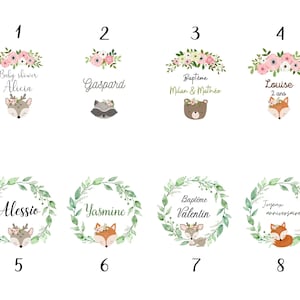 Etiquettes personnalisées animaux pour baptême, naissance, fête enfant 12 étiquettes par lot