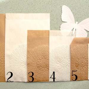 Sacchetti in carta kraft con motivo a rosetta per matrimoni, battesimi Dimensioni a scelta Confezione da 10