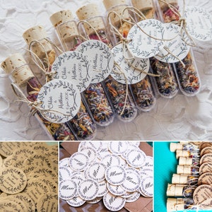 Custom wedding labels, self-adhesive labels, round labels with linen string