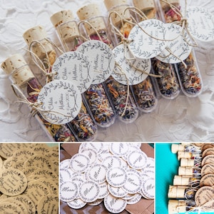 Custom wedding labels, self-adhesive labels, round labels with linen string