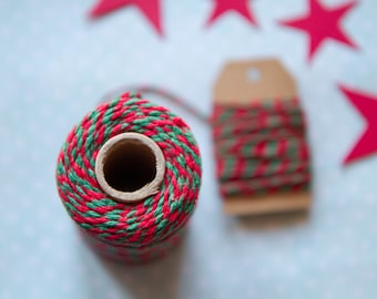 Baker's Twine rosso/verde, spago natalizio in cotone ritorto 10m