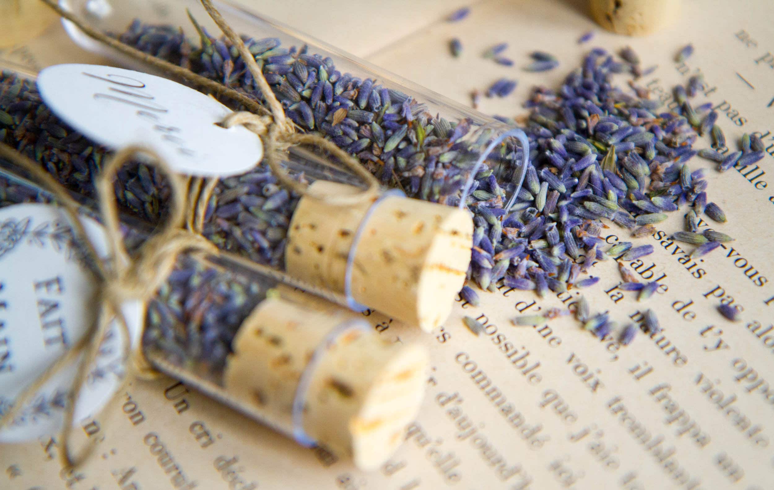 Éprouvettes décoratives lavande séchée pour mariage et baptême Éprouvettes décoratives lavande séchée pour mariage et baptême