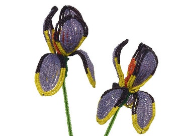 French Glass Beaded Multi-color Iris (2) Flower Bouquet