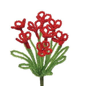 French Glass Beaded Red Orange Small Flowers