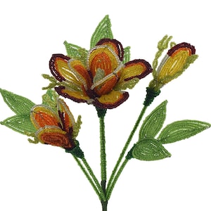 French Glass Beaded Multi-color Rose & 2 Buds Flower