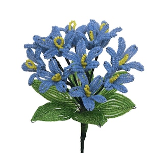 Vintage Blue French Glass Beaded Flower Bouquet