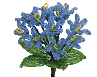Vintage Blue French Glass Beaded Flower Bouquet