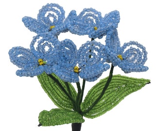 French Glass Beaded Blue Small Primrose Flower