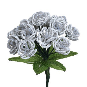 French Glass Beaded Opaline (15) Flower Bouquet
