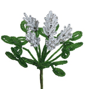 French Glass Beaded White Small Sage Flower