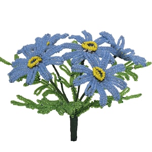 French Beaded Blue Daisies Flower Bouquet