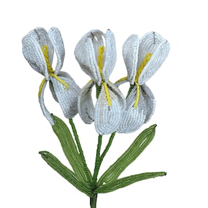 White with One Creme Pearlized Iris French Glass Beaded Flower Bouquet
