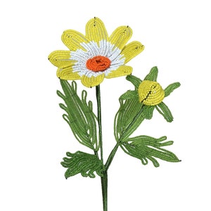 Yellow French Glass Beaded Gerber Daisy Stem